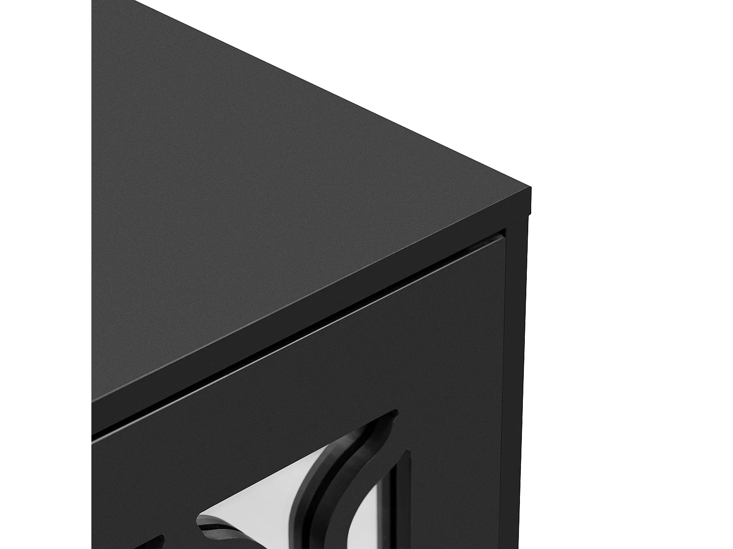 URBAN MEUBLE Buffet noir design 4 portes miroir motif géométrique et poignées en cristal froid 160*40*84cm