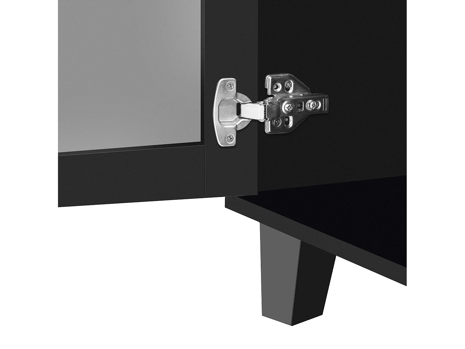 URBAN MEUBLE Buffet noir design 4 portes miroir motif géométrique et poignées en cristal froid 160*40*84cm