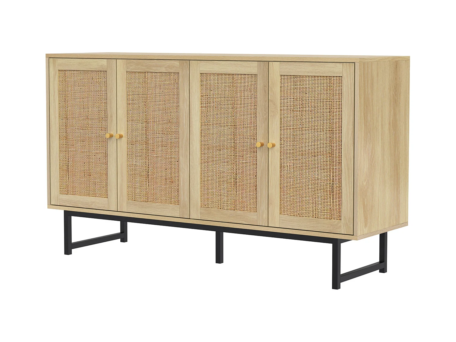URBAN MEUBLE Buffet naturelle effet bois 4 portes en rotin 140*39*80cm