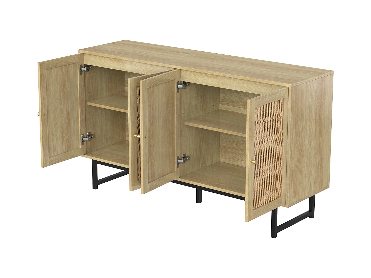 URBAN MEUBLE Buffet naturelle effet bois 4 portes en rotin 140*39*80cm