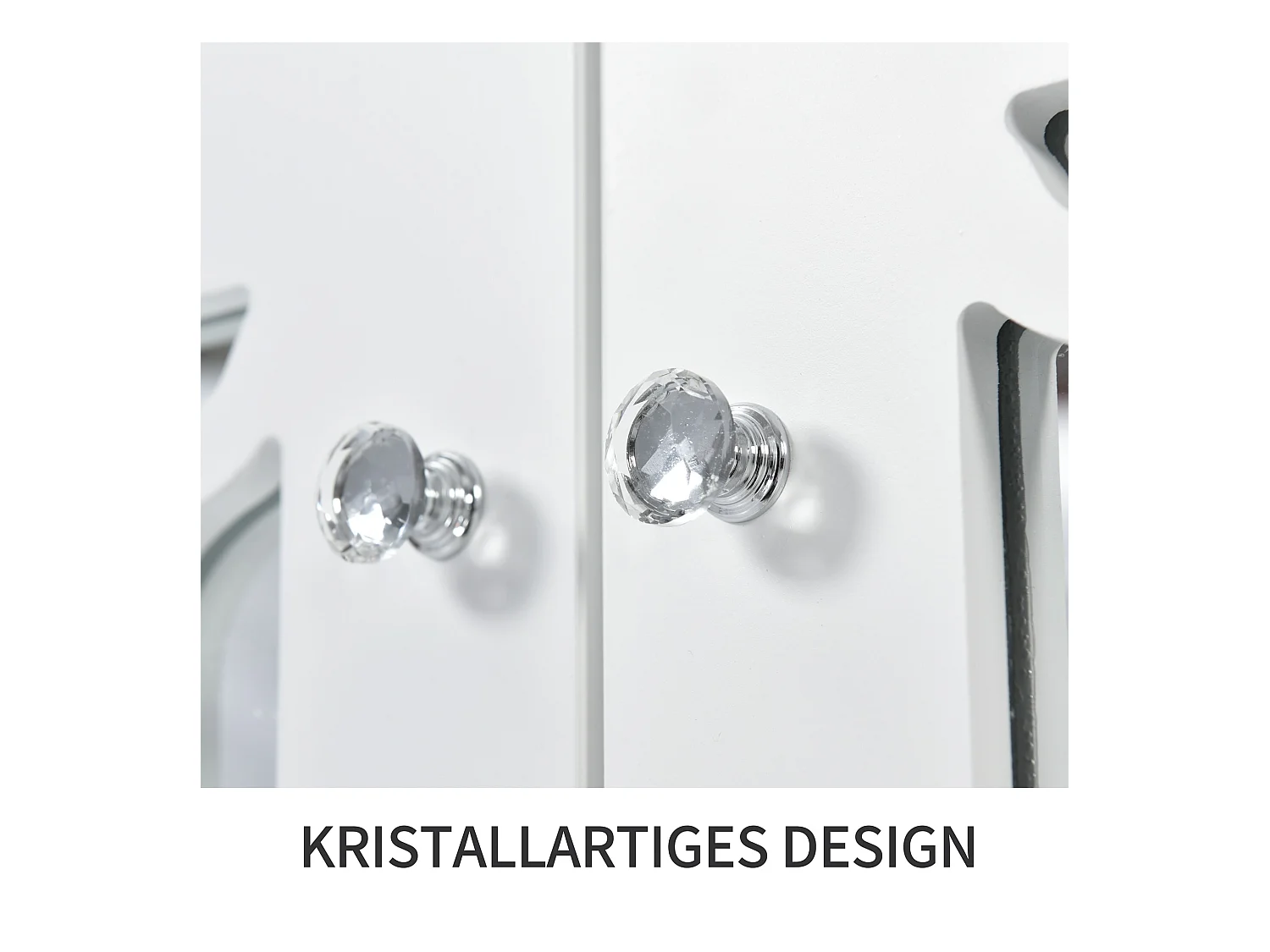 URBAN MEUBLE Buffet blanc design 4 portes miroir motif géométrique et poignées en cristal froid 160*40*84cm