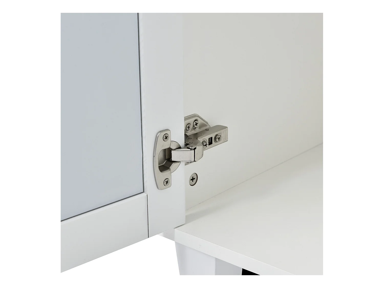 URBAN MEUBLE Buffet blanc design 4 portes miroir motif géométrique et poignées en cristal froid 160*40*84cm