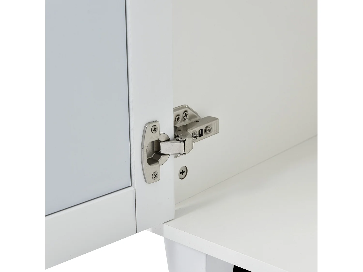 URBAN MEUBLE Buffet blanc design 4 portes miroir motif géométrique et poignées en cristal froid 160*40*84cm