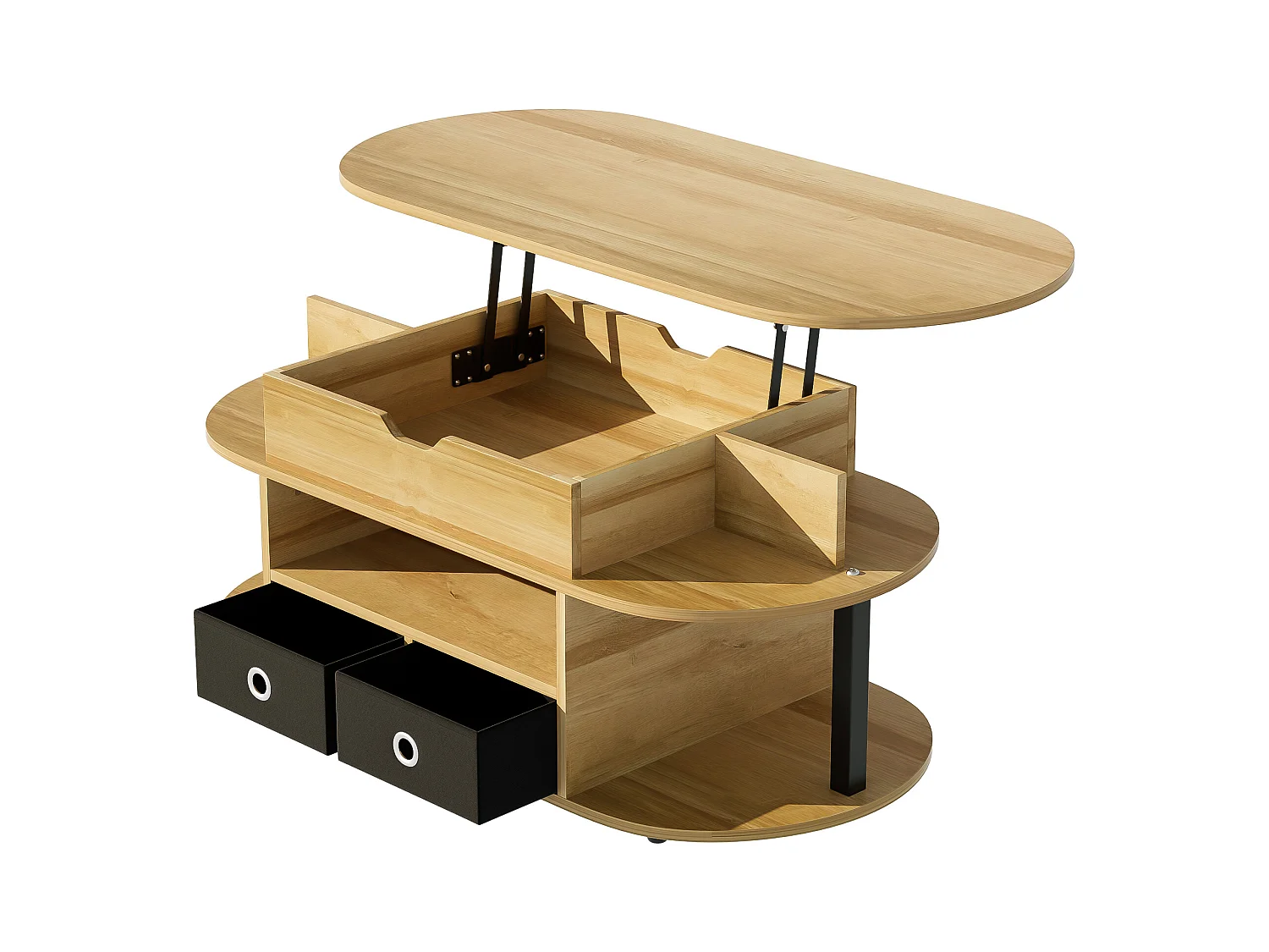 URBAN MEUBLE Table basse revelable effet bois rangement et tiroirs en tissu noir 105*50cm