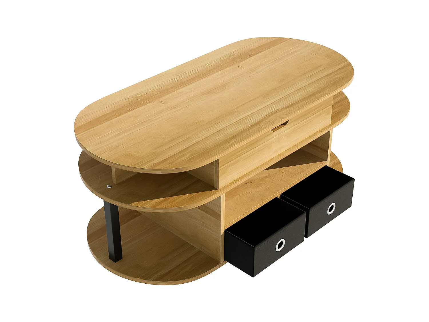 URBAN MEUBLE Table basse revelable effet bois rangement et tiroirs en tissu noir 105*50cm