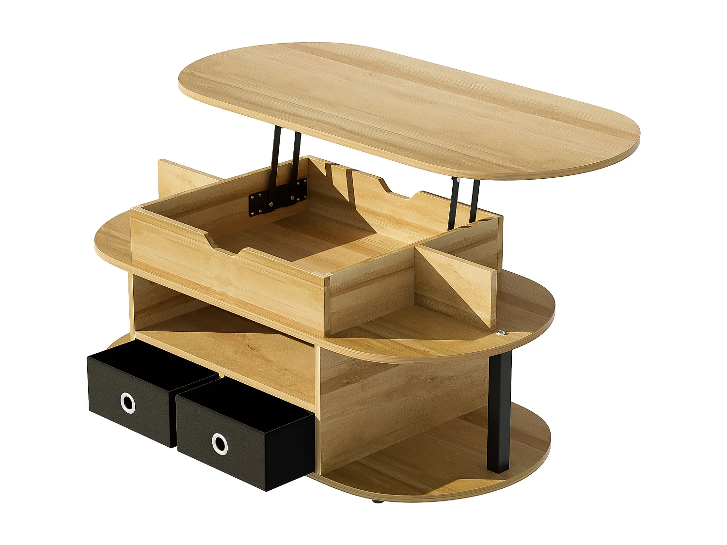 URBAN MEUBLE Table basse revelable effet bois rangement et tiroirs en tissu noir 105*50cm