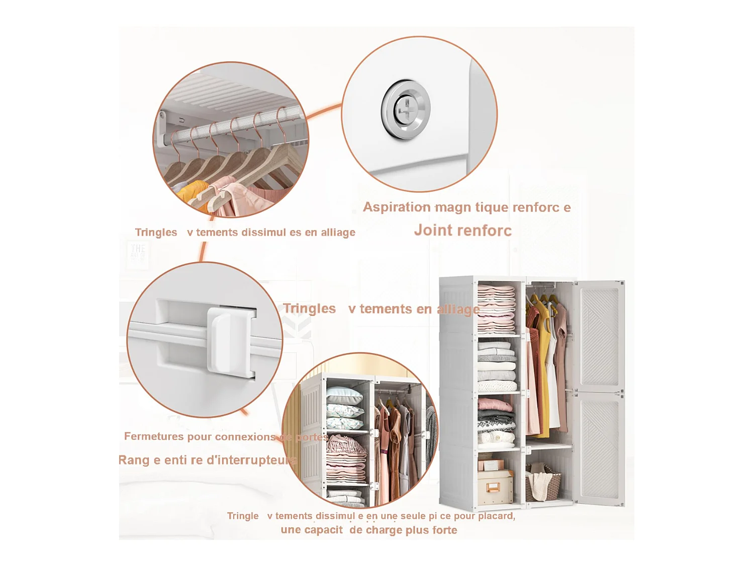 Casier gain de place, 6 compartiments, 69*136cm, Matériau PP,blanc