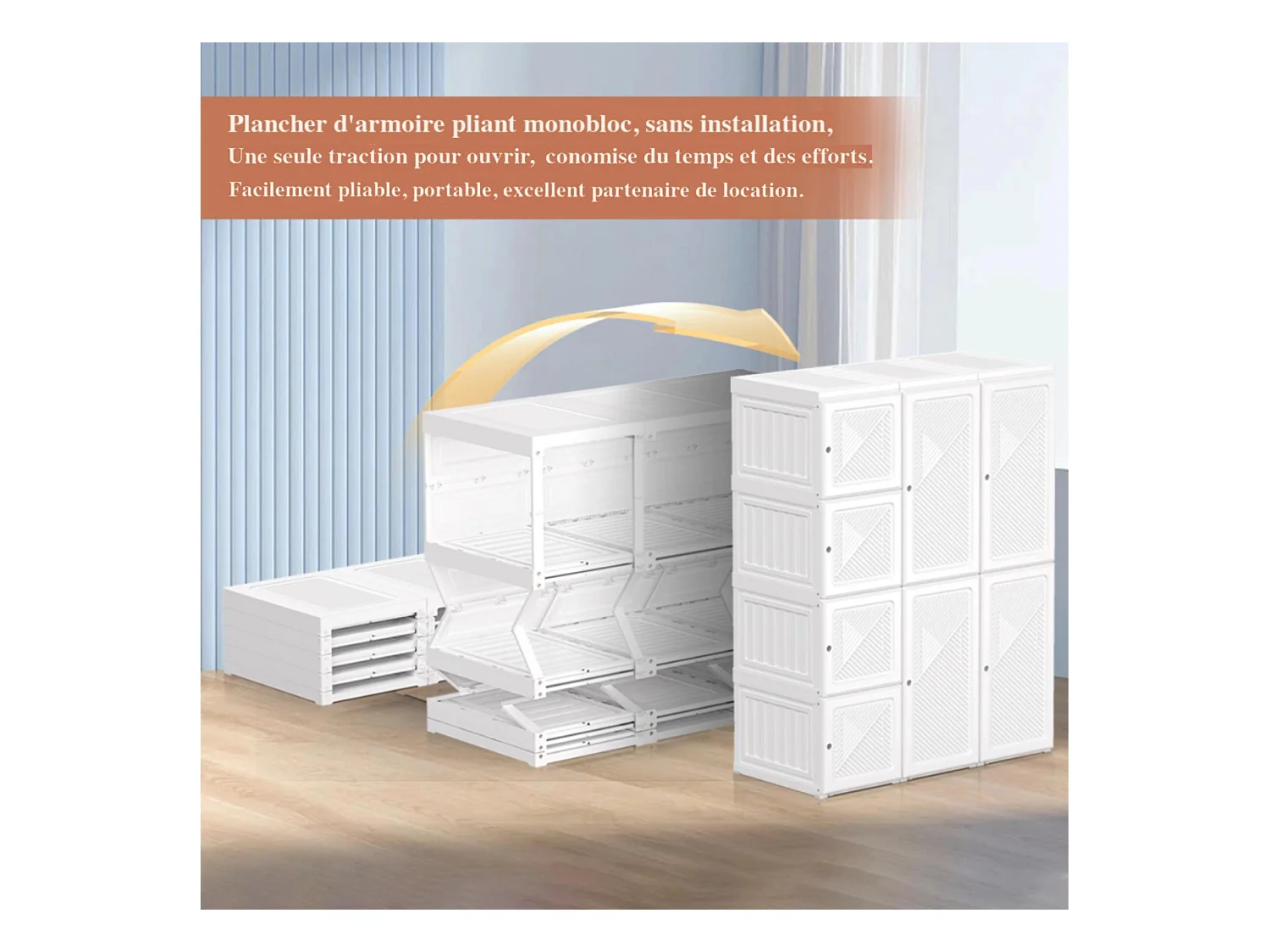 Casier gain de place, 6 compartiments, 69*136cm, Matériau PP,blanc