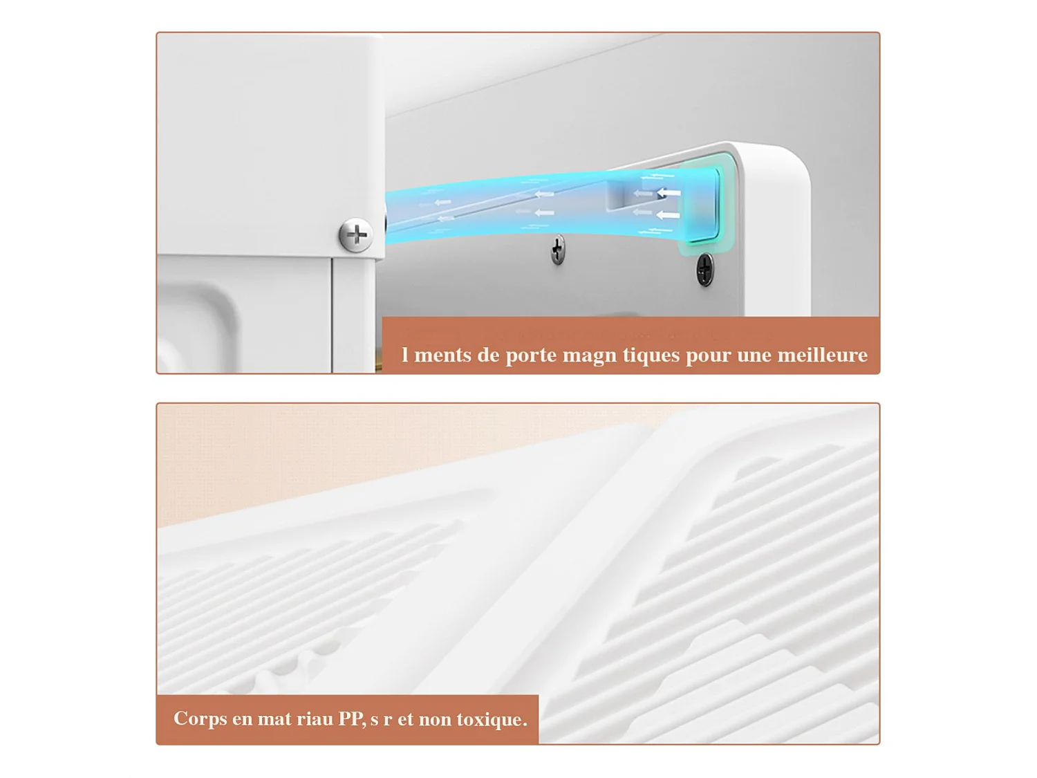 Casier gain de place, 6 compartiments, 69*136cm, Matériau PP,blanc