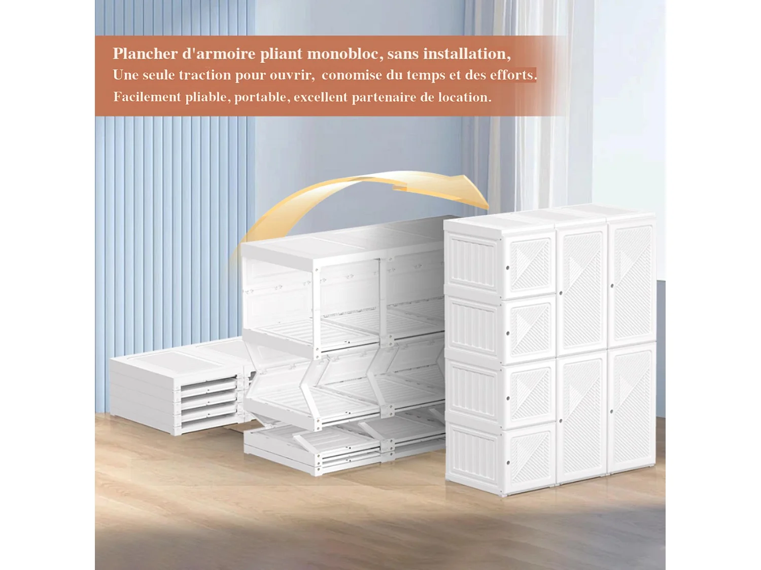 Casier gain de place, 6 compartiments, 69*136cm, Matériau PP,blanc