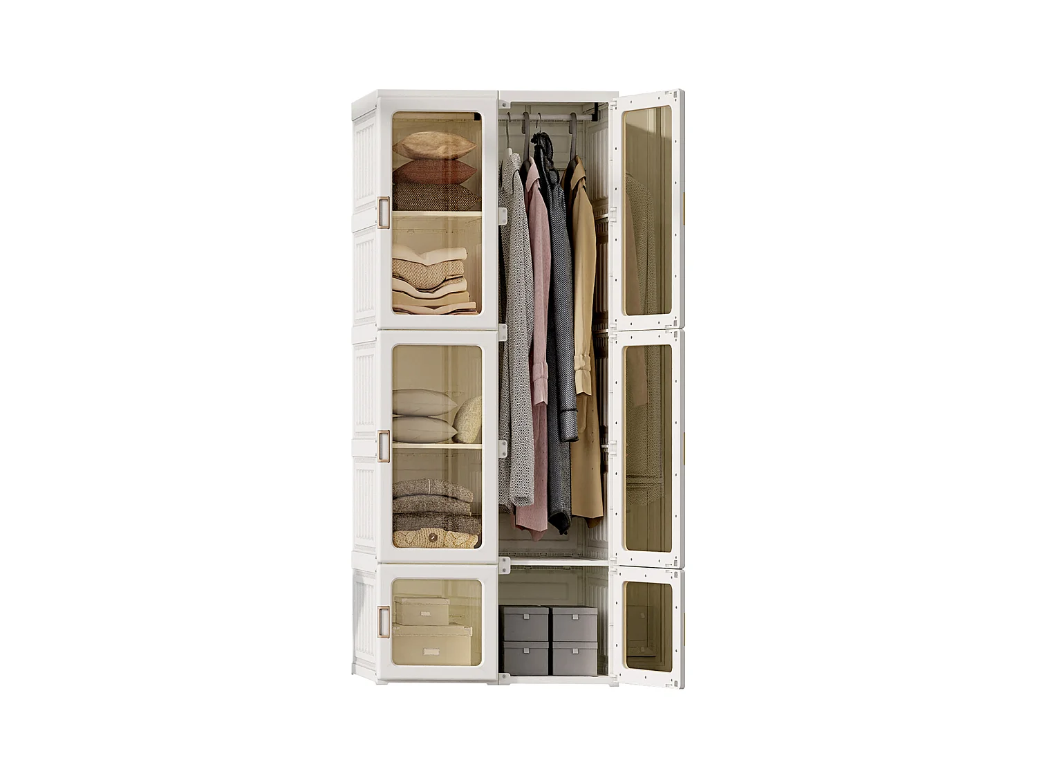Armário compacto, guarda-roupa dobrável, 7 compartimentos, 69*170 cm, material PP, branco