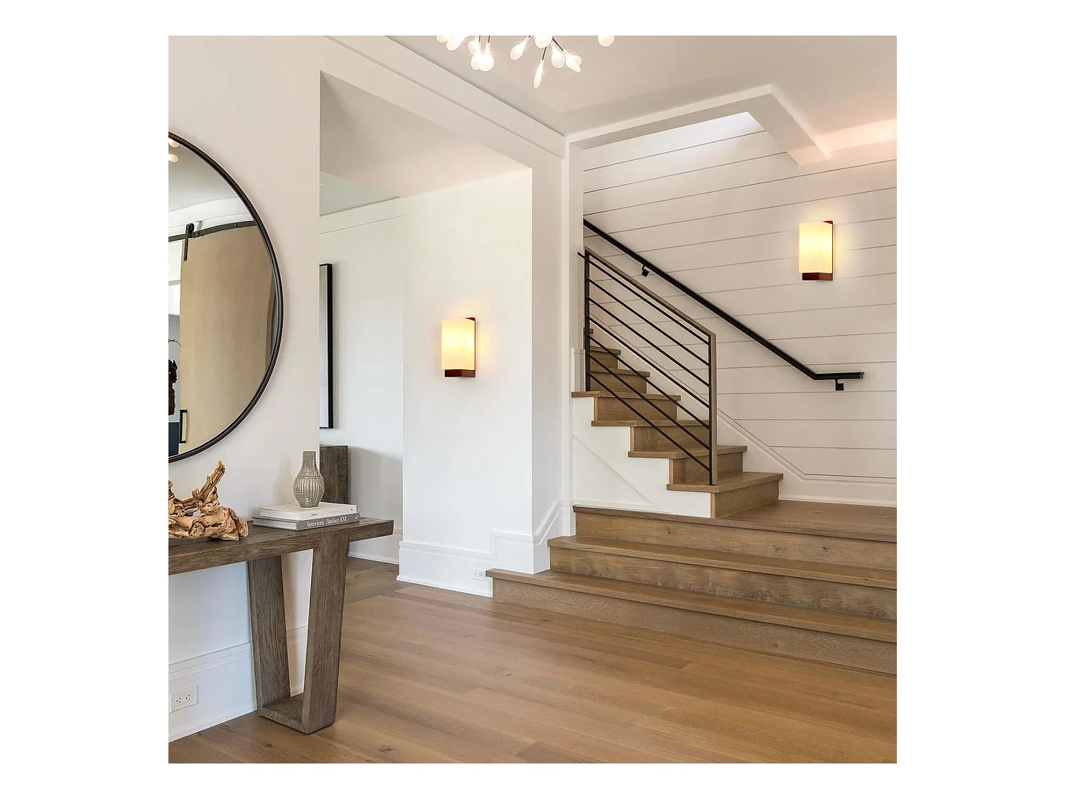 Applique Murale Intérieure Bois, Vintage E27 Lampe Murale Design Minimaliste, Abat-jour en Verre Applique Murale pour Chambre, Salon, Salle à Manger, Couloir, Café