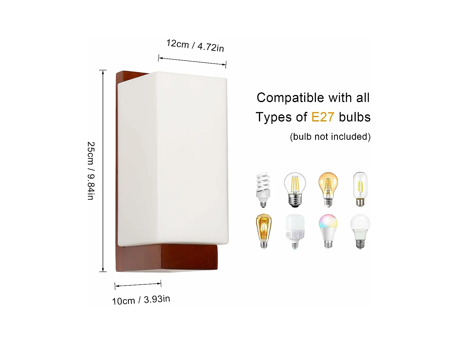 Applique Murale Intérieure Bois, Vintage E27 Lampe Murale Design Minimaliste, Abat-jour en Verre Applique Murale pour Chambre, Salon, Salle à Manger, Couloir, Café