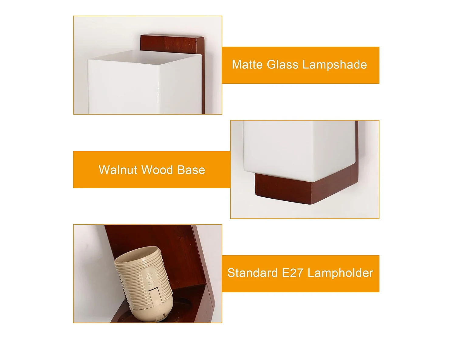 Applique Murale Intérieure Bois, Vintage E27 Lampe Murale Design Minimaliste, Abat-jour en Verre Applique Murale pour Chambre, Salon, Salle à Manger, Couloir, Café