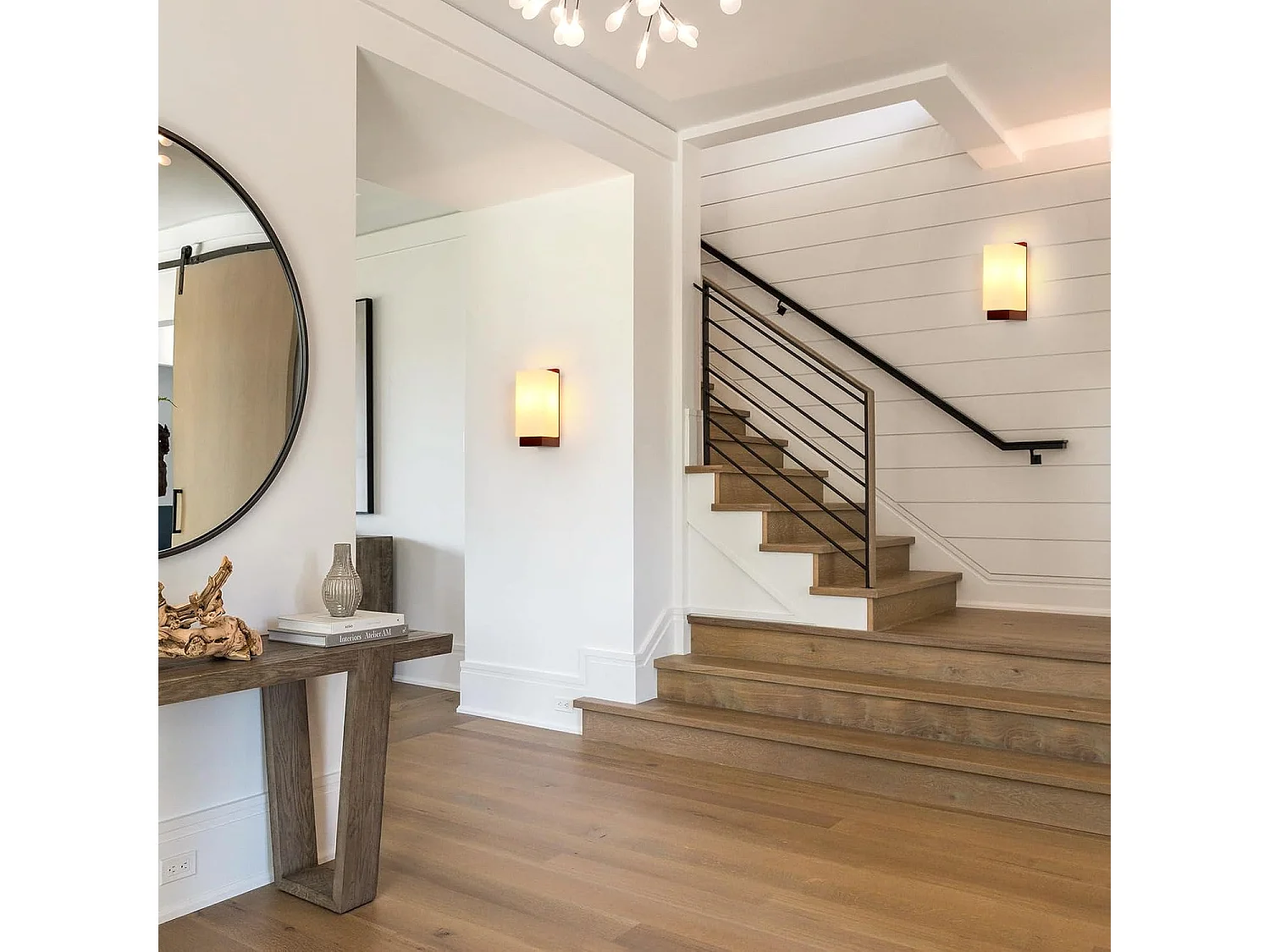 Applique Murale Intérieure Bois, Vintage E27 Lampe Murale Design Minimaliste, Abat-jour en Verre Applique Murale pour Chambre, Salon, Salle à Manger, Couloir, Café