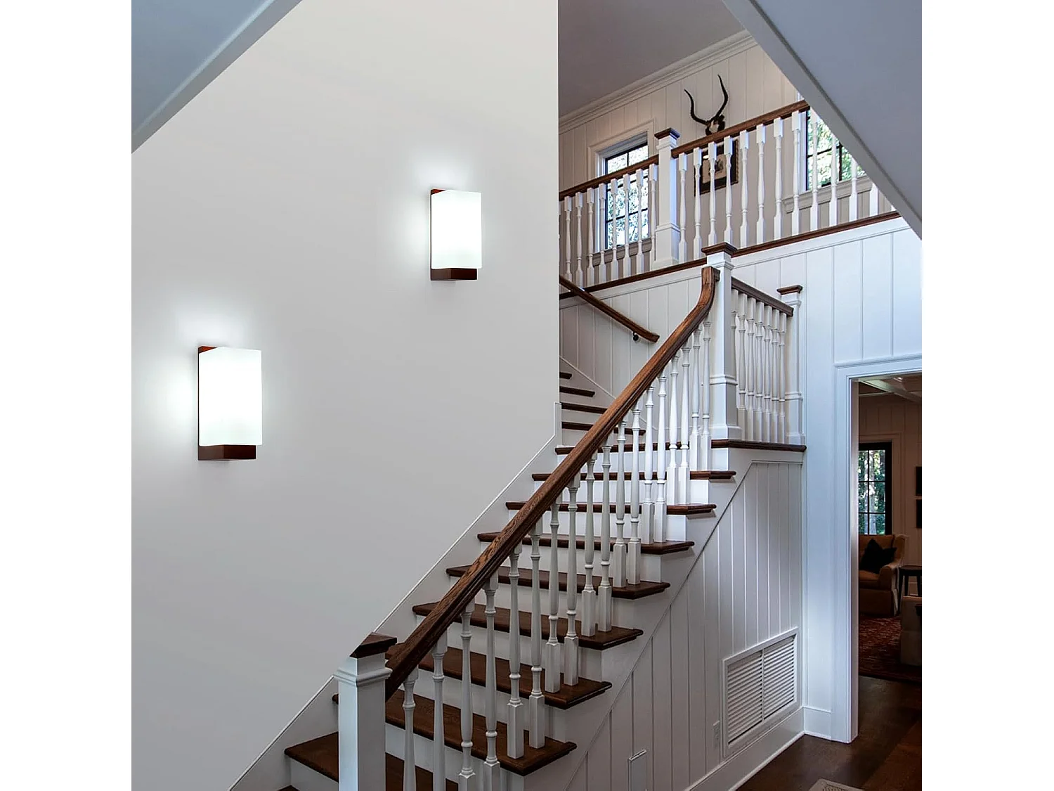 Applique Murale Intérieure Bois, Vintage E27 Lampe Murale Design Minimaliste, Abat-jour en Verre Applique Murale pour Chambre, Salon, Salle à Manger, Couloir, Café