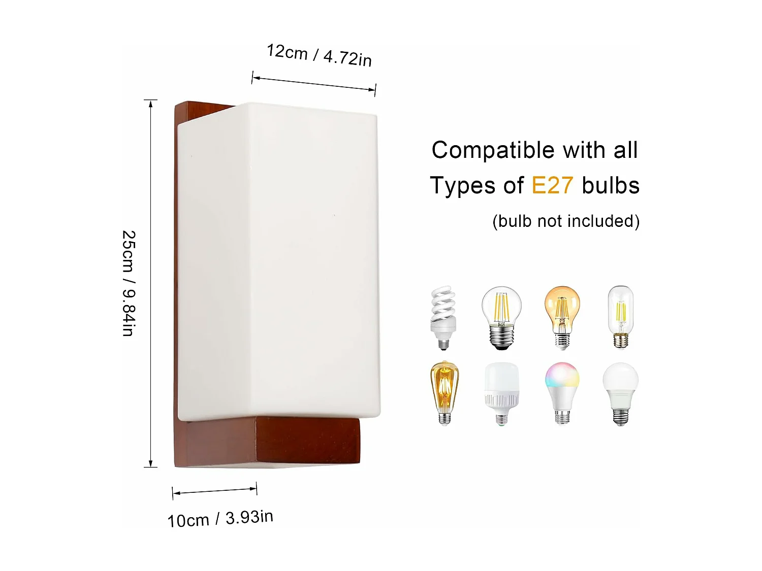 Applique Murale Intérieure Bois, Vintage E27 Lampe Murale Design Minimaliste, Abat-jour en Verre Applique Murale pour Chambre, Salon, Salle à Manger, Couloir, Café