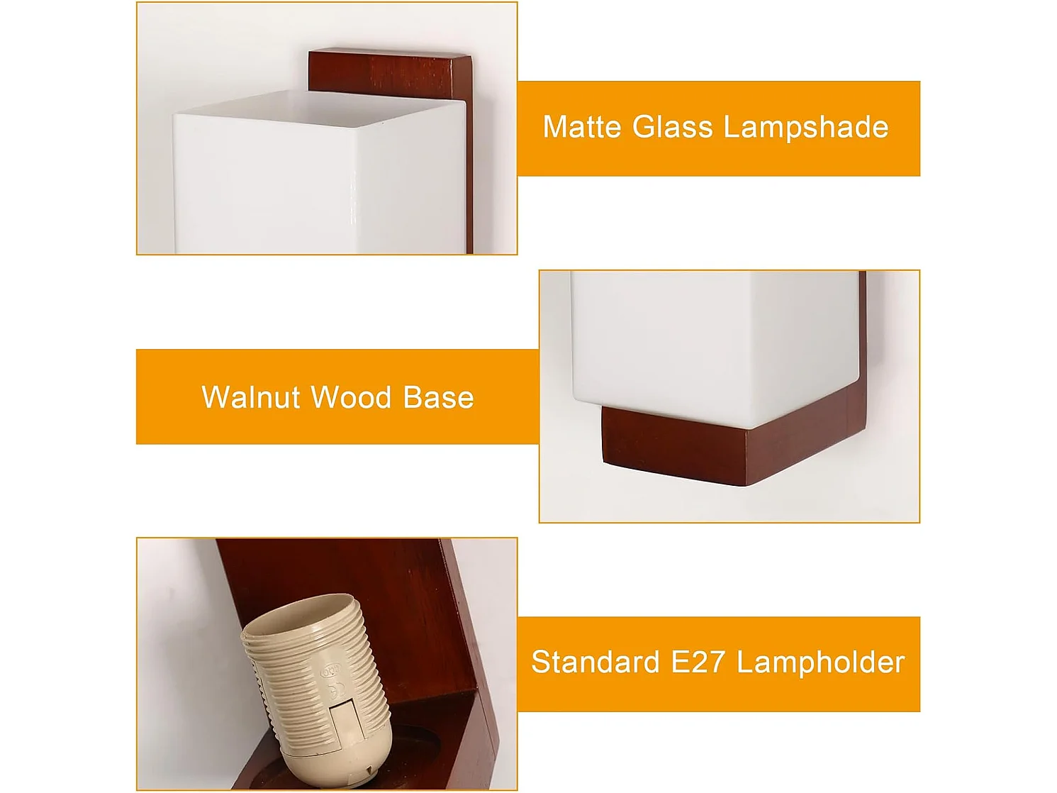 Applique Murale Intérieure Bois, Vintage E27 Lampe Murale Design Minimaliste, Abat-jour en Verre Applique Murale pour Chambre, Salon, Salle à Manger, Couloir, Café