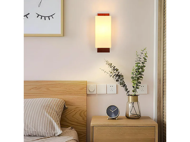 Applique Murale Intérieure Bois, Vintage E27 Lampe Murale Design Minimaliste, Abat-jour en Verre Applique Murale pour Chambre, Salon, Salle à Manger, Couloir, Café