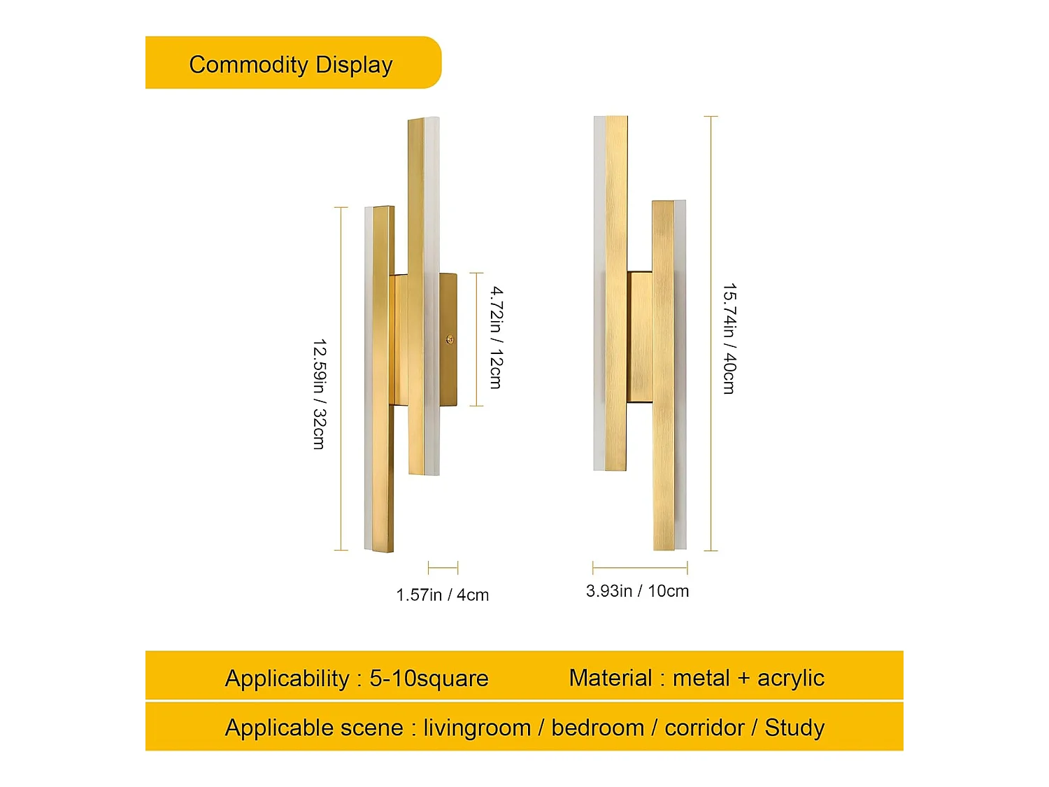 Applique Murale Interieur LED, Or Lampe Murale Moderne, 16 W Luminaire Murale en Acrylique pour Chambre, Salon, Hôtel, Escalier, Blanc Chaud 3000 K
