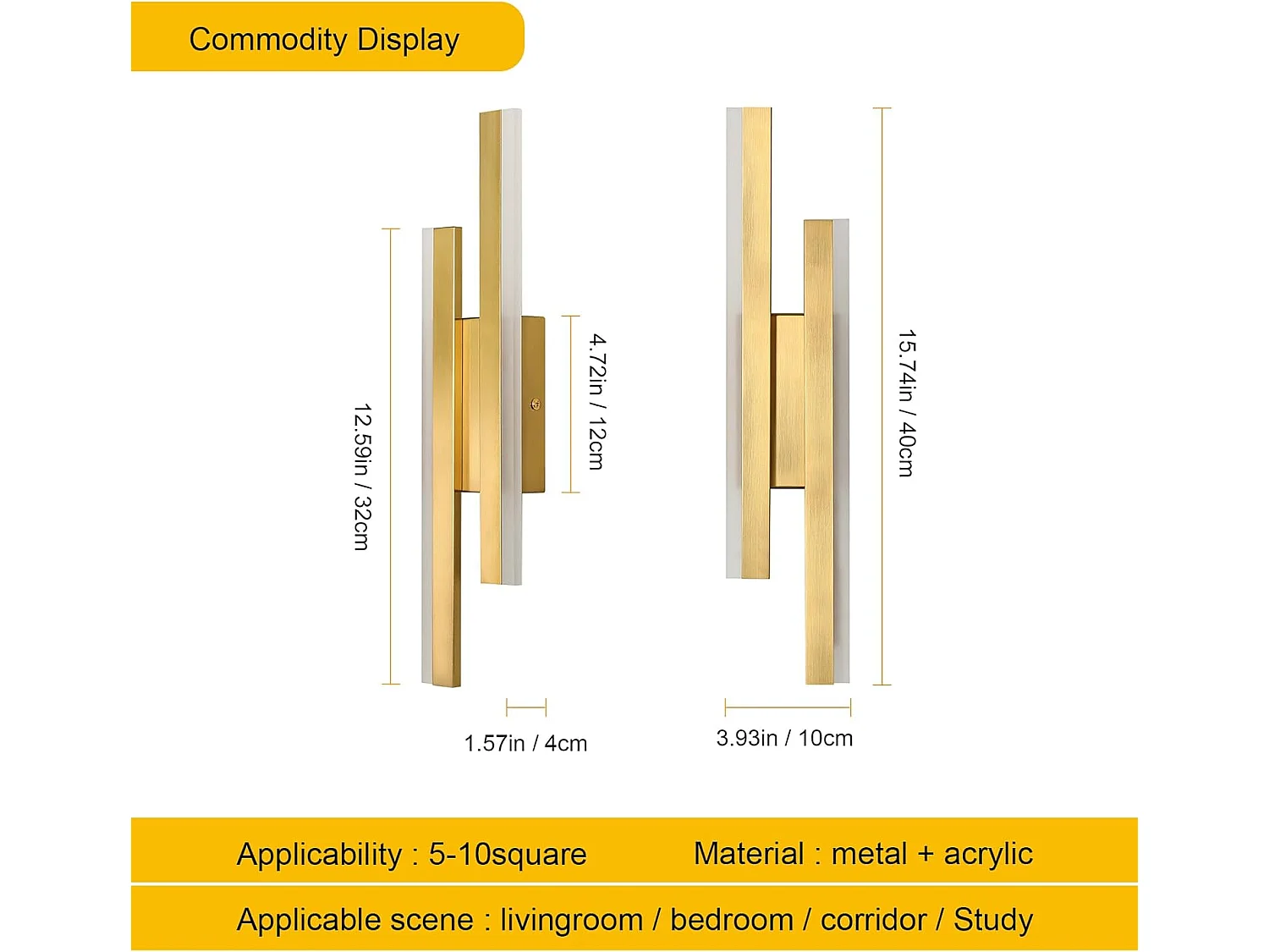 Applique Murale Interieur LED, Or Lampe Murale Moderne, 16 W Luminaire Murale en Acrylique pour Chambre, Salon, Hôtel, Escalier, Blanc Chaud 3000 K