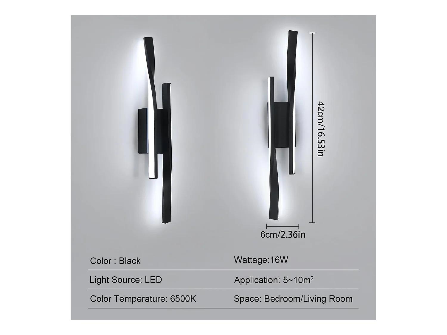 Applique Murale LED Moderne 16W 1800LM - Blanc Froid 6500K, Luminaire Mural Design pour Salon/Chambre/Escalier