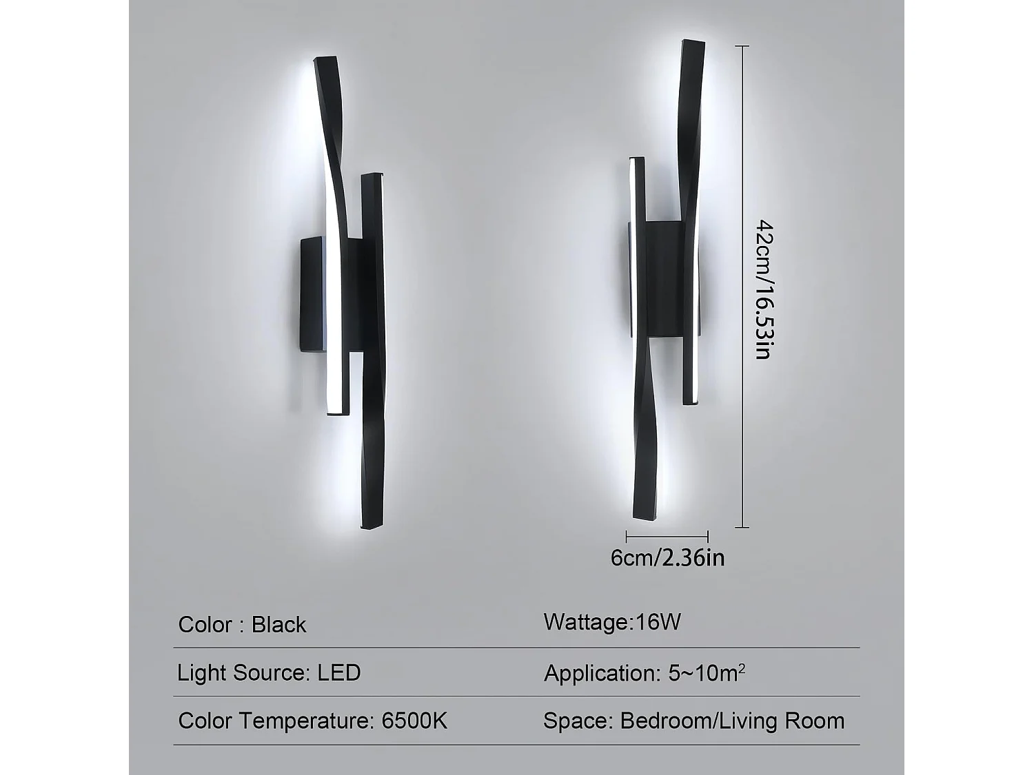 Applique Murale LED Moderne 16W 1800LM - Blanc Froid 6500K, Luminaire Mural Design pour Salon/Chambre/Escalier