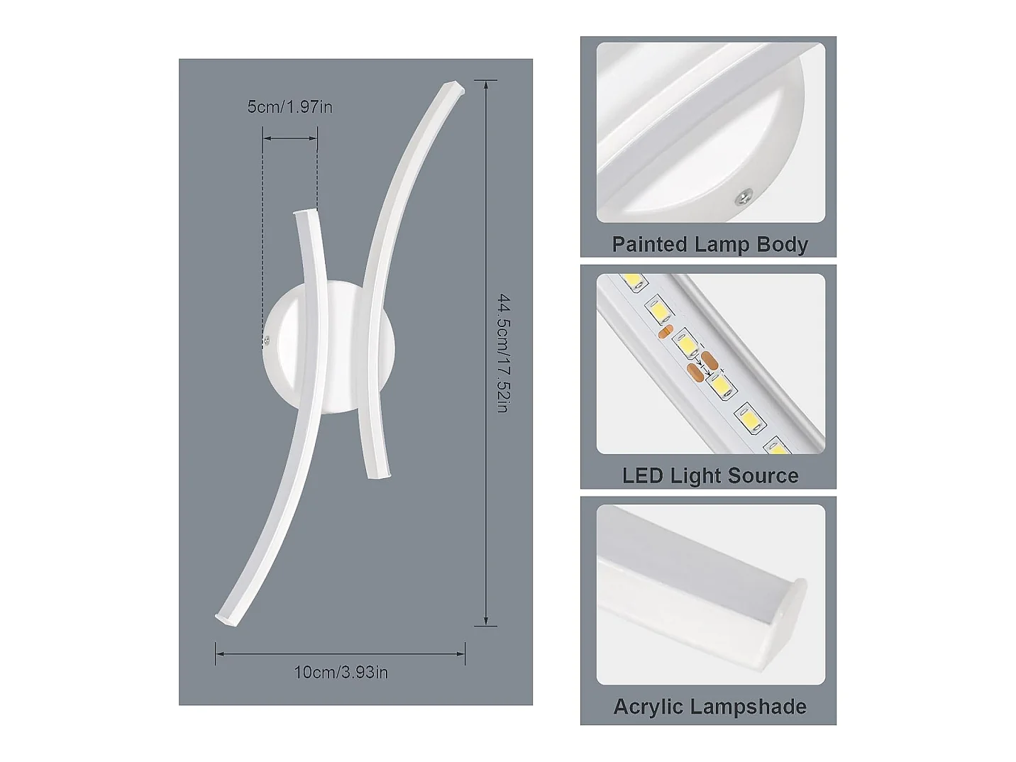 Applique Murale LED 20W 44cm Design Moderne Tubes Arqués - Lumière Froide 6500K pour Chambre, Salon, Couloir
