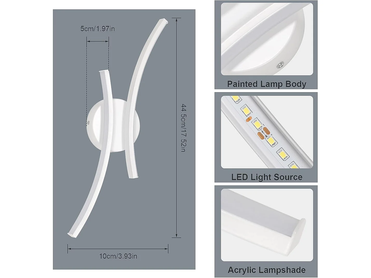 Applique Murale LED 20W 44cm Design Moderne Tubes Arqués - Lumière Froide 6500K pour Chambre, Salon, Couloir