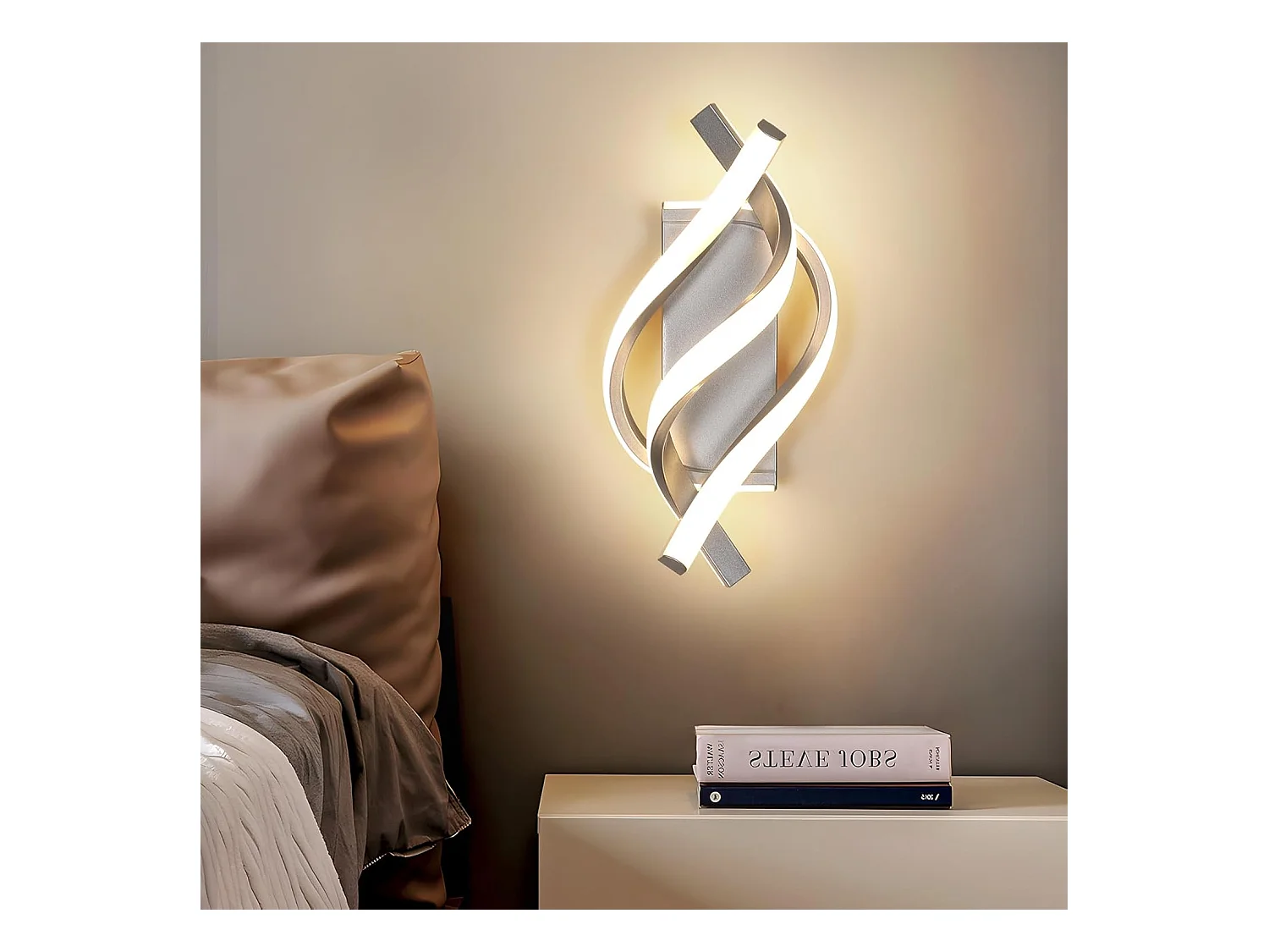 Applique Murale Intérieure LED, 22W Créative Argenté Lampe Murale Moderne 3000K Lumière Chaude, Acrylique Luminaire Mural Interieur pour Chambre