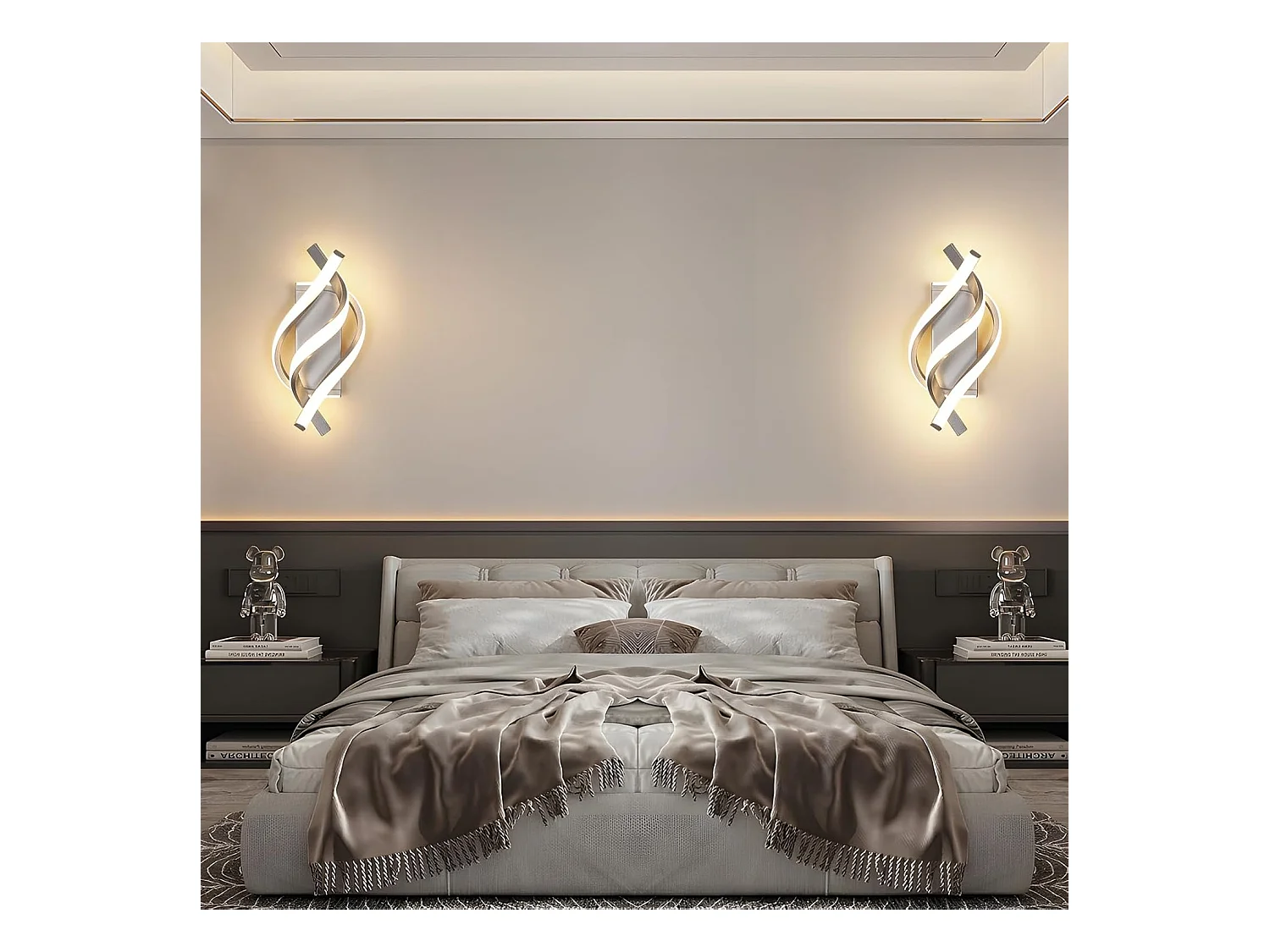 Applique Murale Intérieure LED, 22W Créative Argenté Lampe Murale Moderne 3000K Lumière Chaude, Acrylique Luminaire Mural Interieur pour Chambre