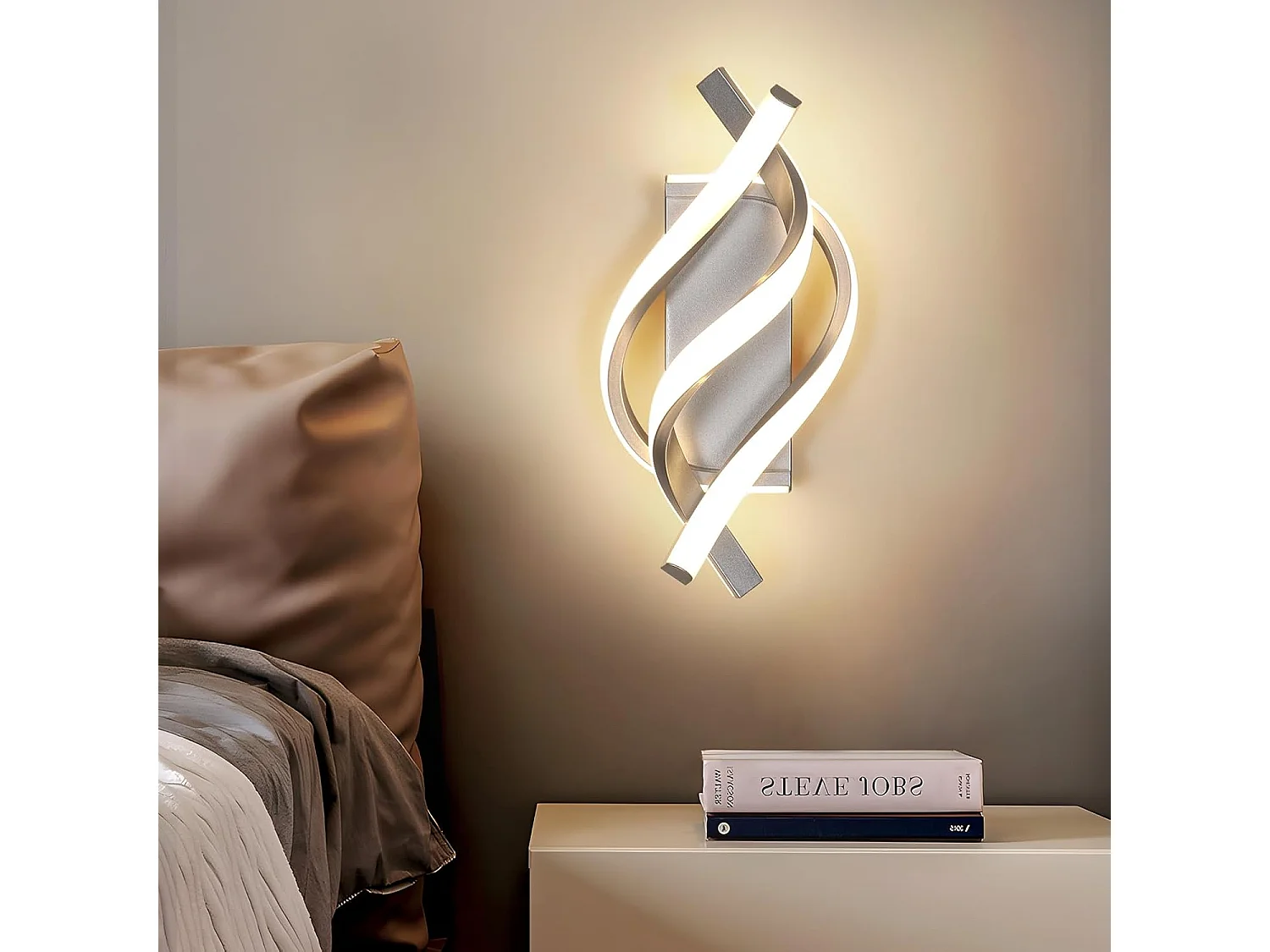 Applique Murale Intérieure LED, 22W Créative Argenté Lampe Murale Moderne 3000K Lumière Chaude, Acrylique Luminaire Mural Interieur pour Chambre