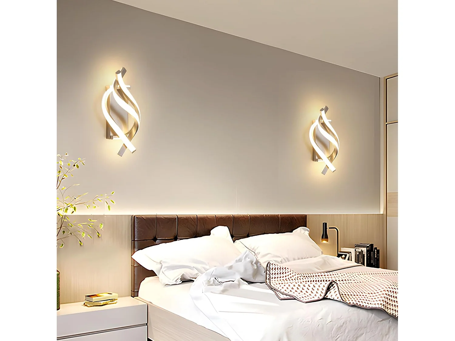 Applique Murale Intérieure LED, 22W Créative Argenté Lampe Murale Moderne 3000K Lumière Chaude, Acrylique Luminaire Mural Interieur pour Chambre