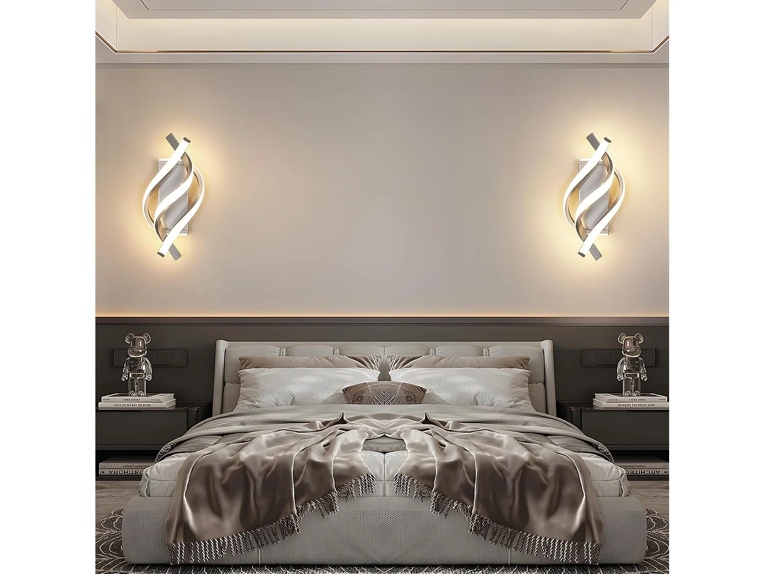 Applique Murale Intérieure LED, 22W Créative Argenté Lampe Murale Moderne 3000K Lumière Chaude, Acrylique Luminaire Mural Interieur pour Chambre