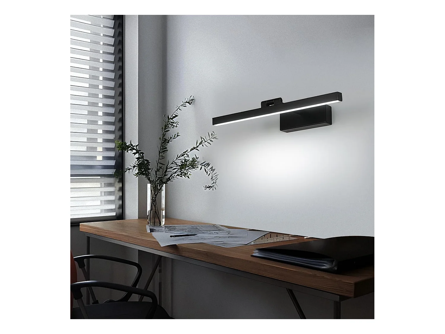 Lampe Miroir Salle de Bain 9W 1100LM 220V, 40cm Lampe Miroir Applique LED Salle de Bain, Blanc Froid 6500K Luminaire Salle de Bain IP40, Noir