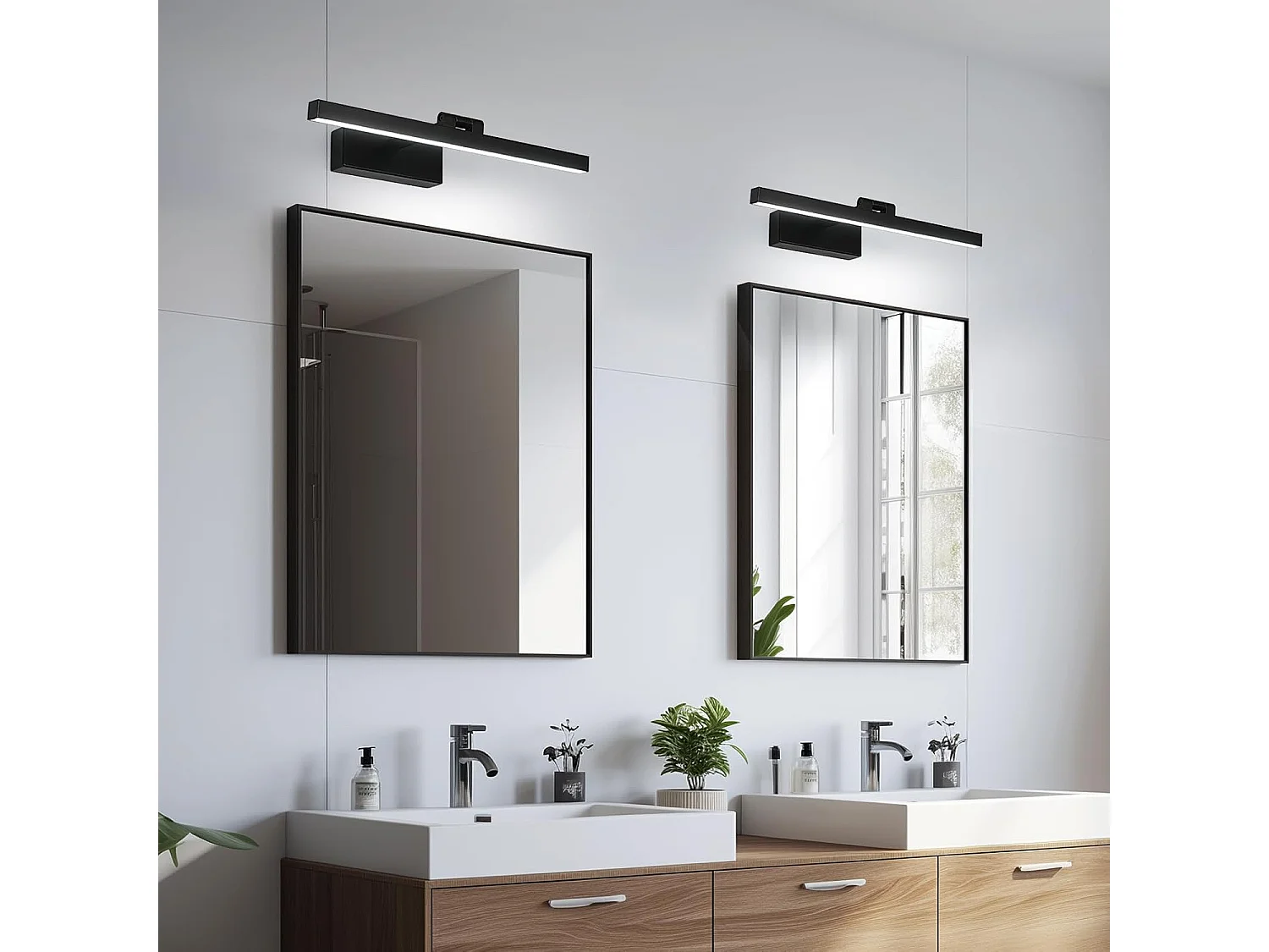 Lampe Miroir Salle de Bain 9W 1100LM 220V, 40cm Lampe Miroir Applique LED Salle de Bain, Blanc Froid 6500K Luminaire Salle de Bain IP40, Noir