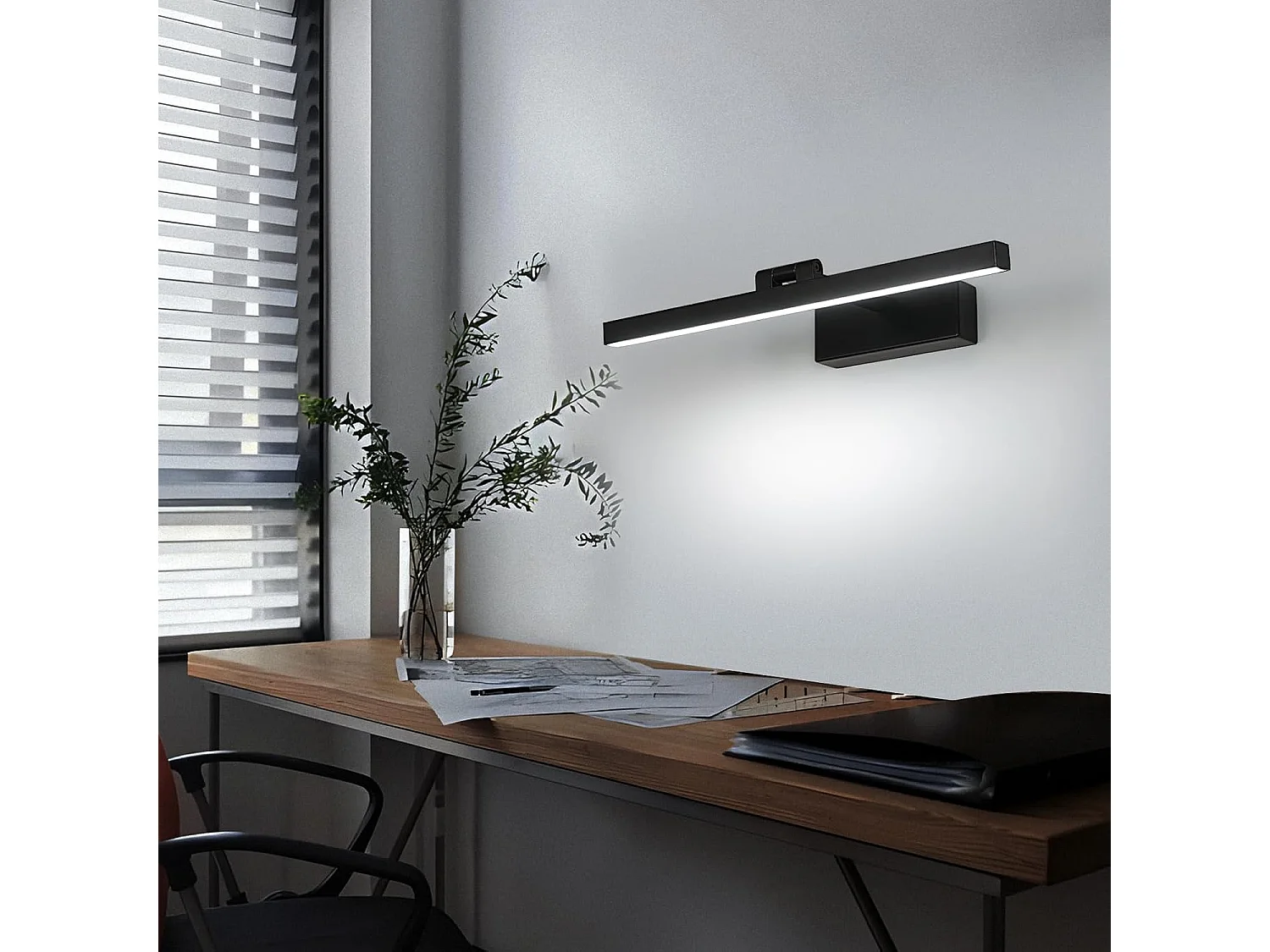 Lampe Miroir Salle de Bain 9W 1100LM 220V, 40cm Lampe Miroir Applique LED Salle de Bain, Blanc Froid 6500K Luminaire Salle de Bain IP40, Noir