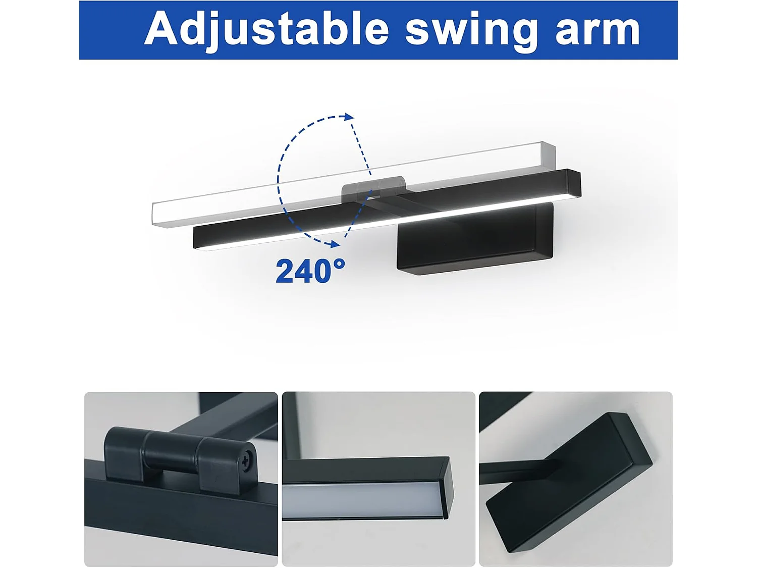 Lampe Miroir Salle de Bain 9W 1100LM 220V, 40cm Lampe Miroir Applique LED Salle de Bain, Blanc Froid 6500K Luminaire Salle de Bain IP40, Noir