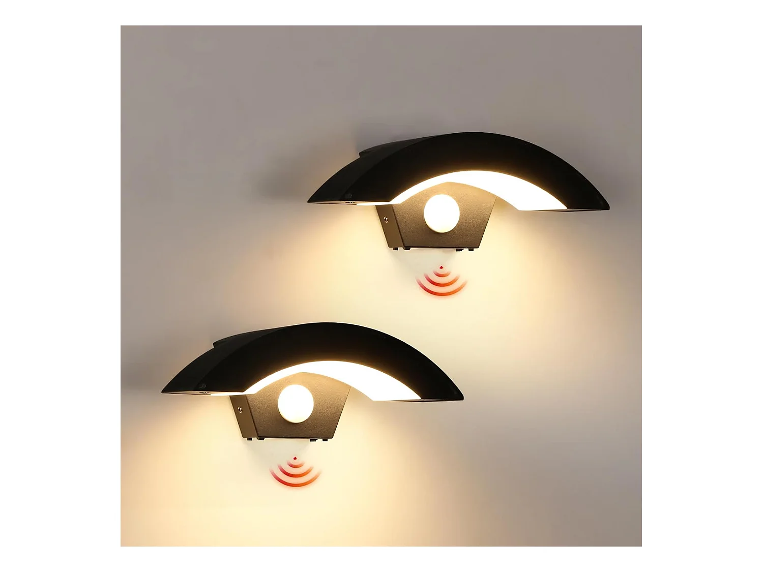 2 Appliques Murales Extérieur LED 12W avec Détecteur de Mouvement, Étanche IP44 - Éclairage 3000K Blanc Chaud pour Garage/Jardin/Entrée