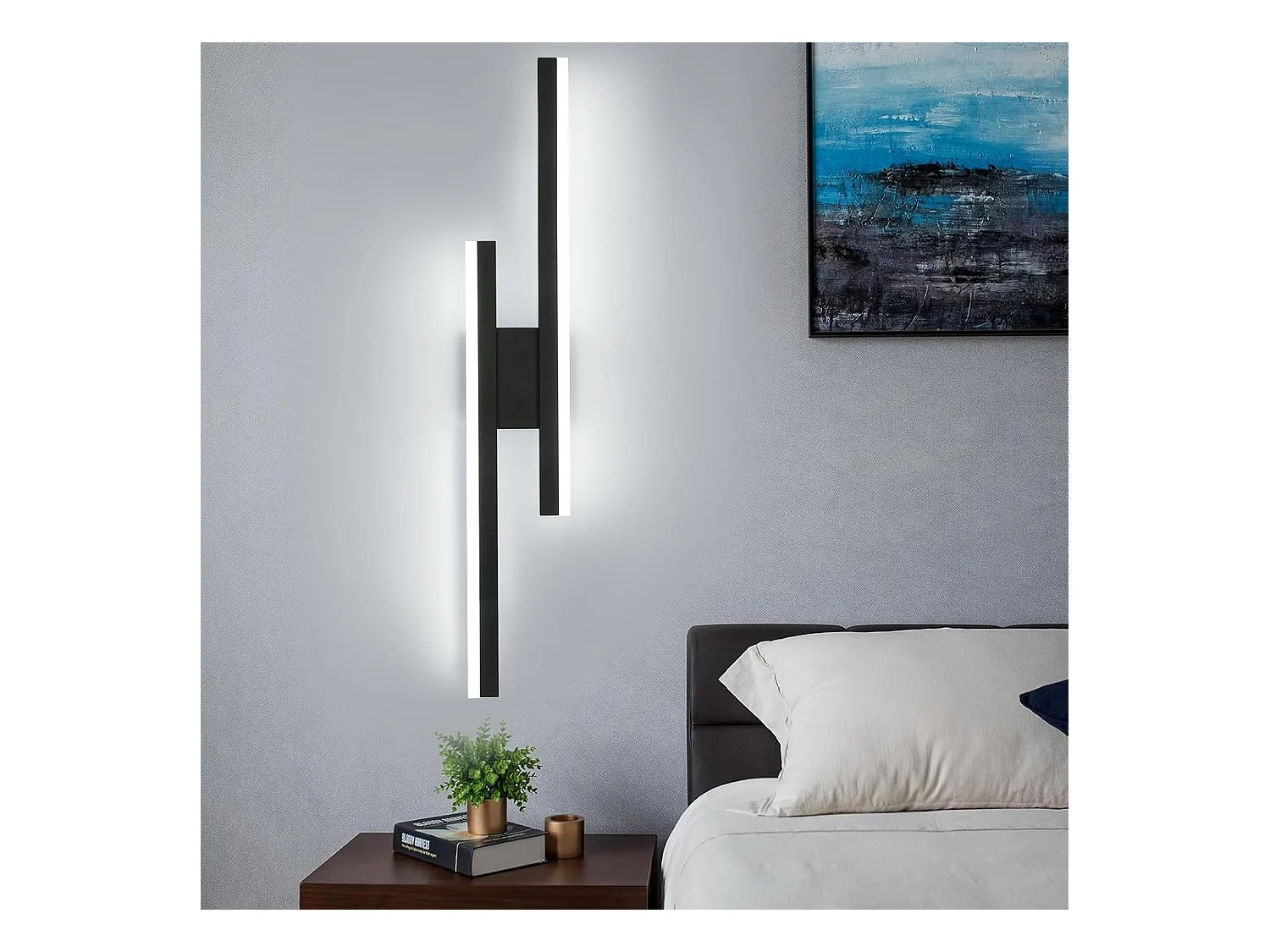 Applique Murale LED Moderne 16W IP44 Étanche - Luminaire Mural Blanc Froid 6500K pour SDB/Chambre/Salon/Couloir/Escalier - Design Noir 58cm