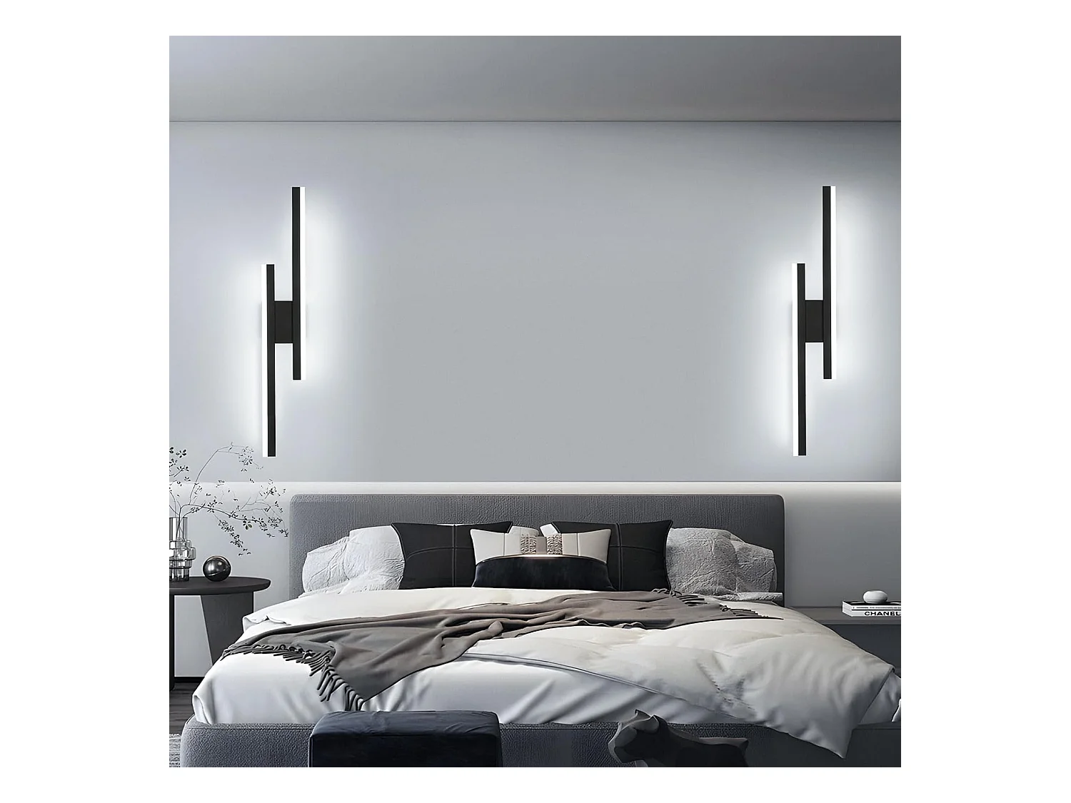 Applique Murale LED Moderne 16W IP44 Étanche - Luminaire Mural Blanc Froid 6500K pour SDB/Chambre/Salon/Couloir/Escalier - Design Noir 58cm