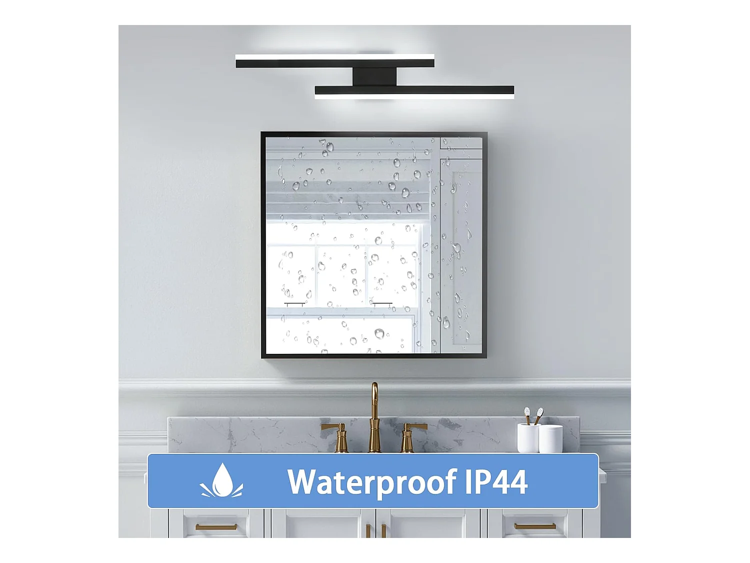 Applique Murale LED Moderne 16W IP44 Étanche - Luminaire Mural Blanc Froid 6500K pour SDB/Chambre/Salon/Couloir/Escalier - Design Noir 58cm