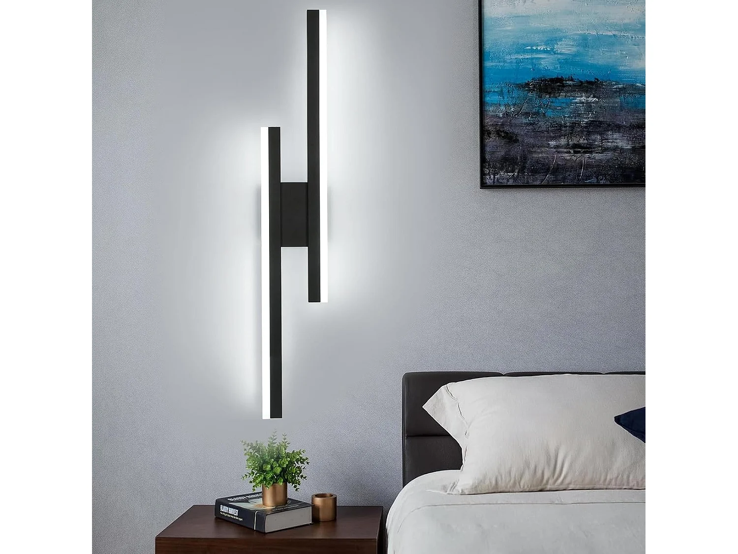 Applique Murale LED Moderne 16W IP44 Étanche - Luminaire Mural Blanc Froid 6500K pour SDB/Chambre/Salon/Couloir/Escalier - Design Noir 58cm