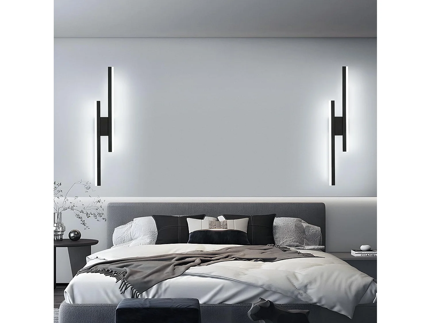 Applique Murale LED Moderne 16W IP44 Étanche - Luminaire Mural Blanc Froid 6500K pour SDB/Chambre/Salon/Couloir/Escalier - Design Noir 58cm