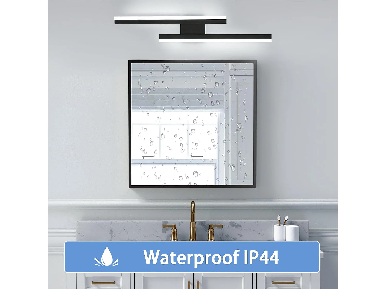 Applique Murale LED Moderne 16W IP44 Étanche - Luminaire Mural Blanc Froid 6500K pour SDB/Chambre/Salon/Couloir/Escalier - Design Noir 58cm