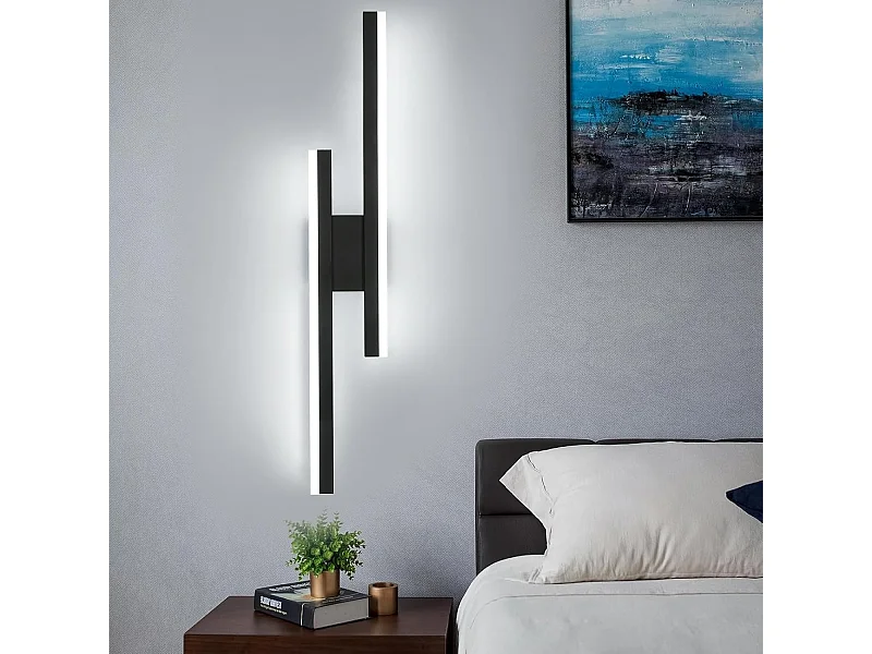 Applique Murale LED Moderne 16W IP44 Étanche - Luminaire Mural Blanc Froid 6500K pour SDB/Chambre/Salon/Couloir/Escalier - Design Noir 58cm