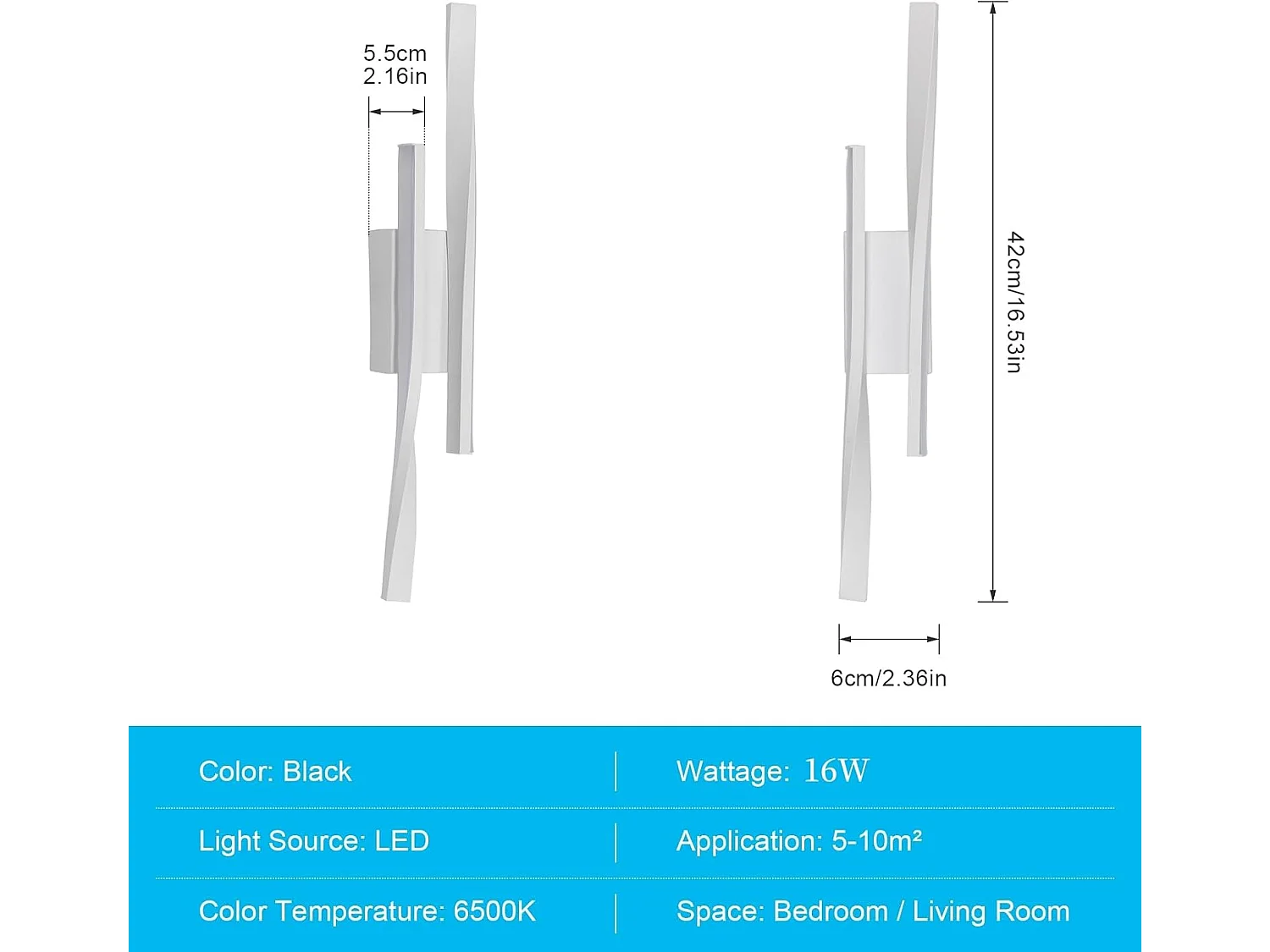 Applique Murale LED Intérieure 16W Design Moderne | Lumière Blanche Froide 6500K | Éclairage Mural pour Intérieur: Chambre, Salon, Couloir, Escalier