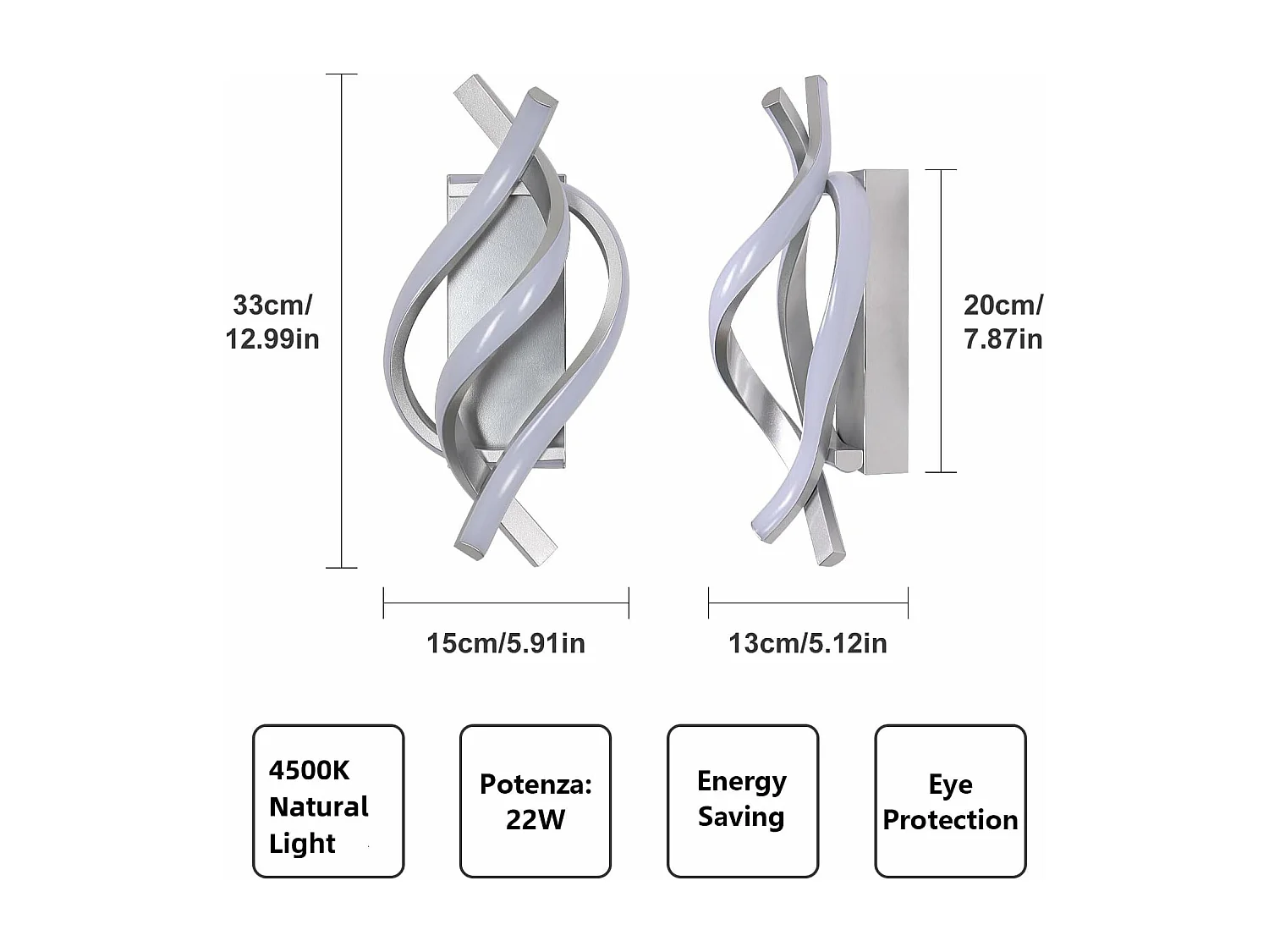 Applique Murale LED Moderne 22W 2500LM Design Spirale, Lumière Neutre 4500K pour Chambre/Salon/Couloir - Éclairage Mural Élégant