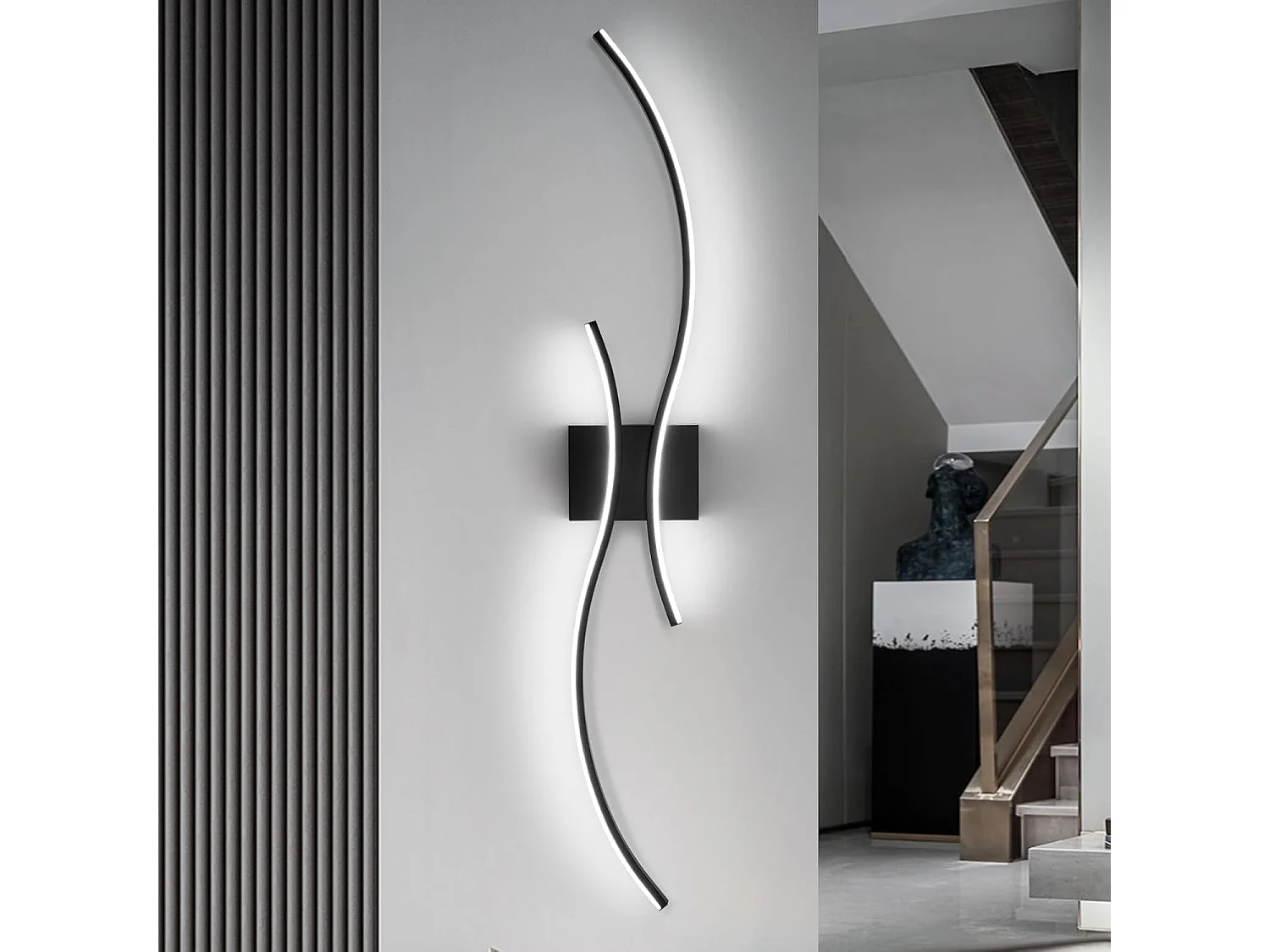 Applique Murale LED 27W 80cm Design Noir Incurvé - Éclairage Moderne pour Salon, Chambre, Couloir. Lumière Froide 6500K