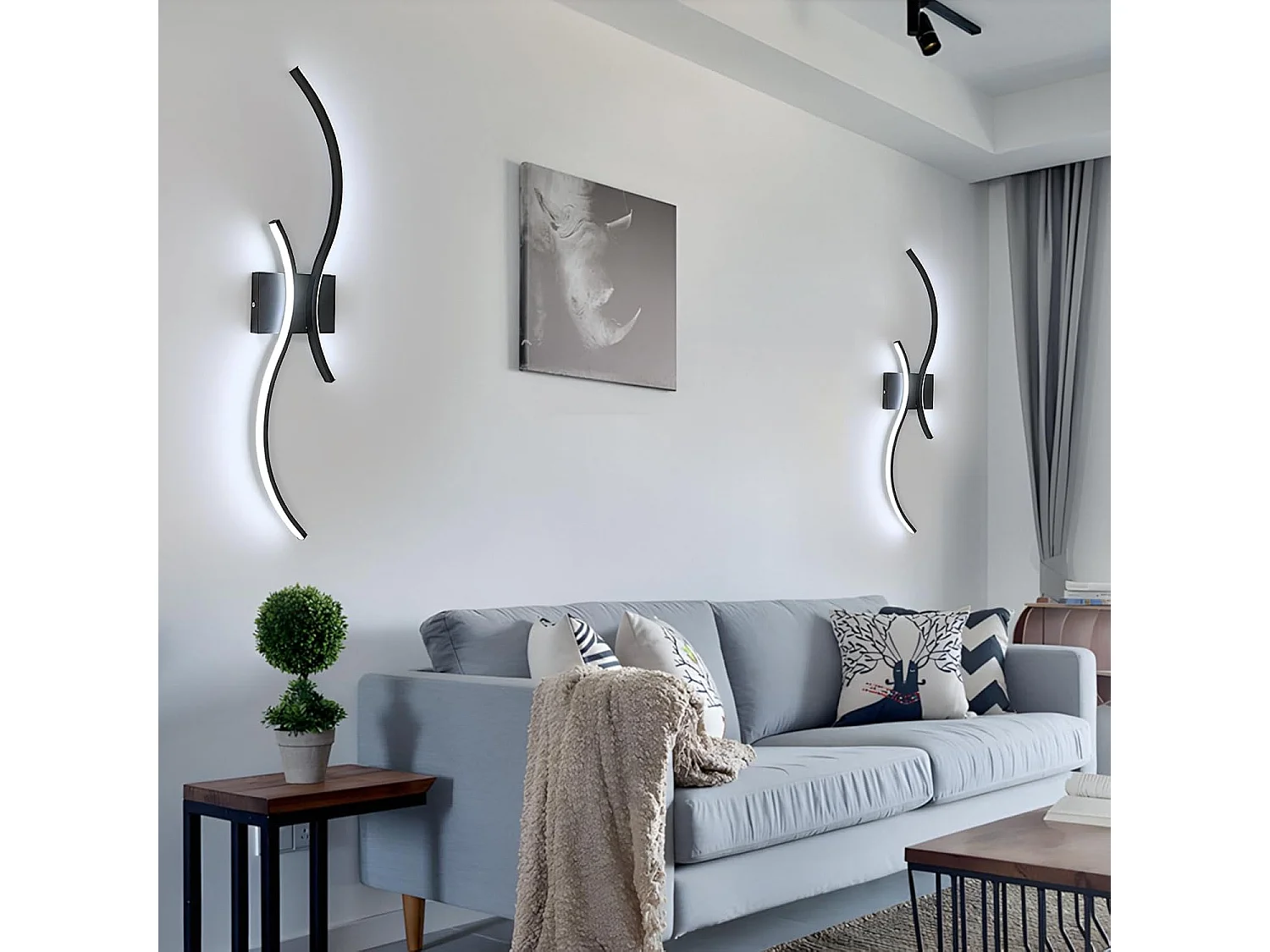 Applique Murale LED 27W 80cm Design Noir Incurvé - Éclairage Moderne pour Salon, Chambre, Couloir. Lumière Froide 6500K